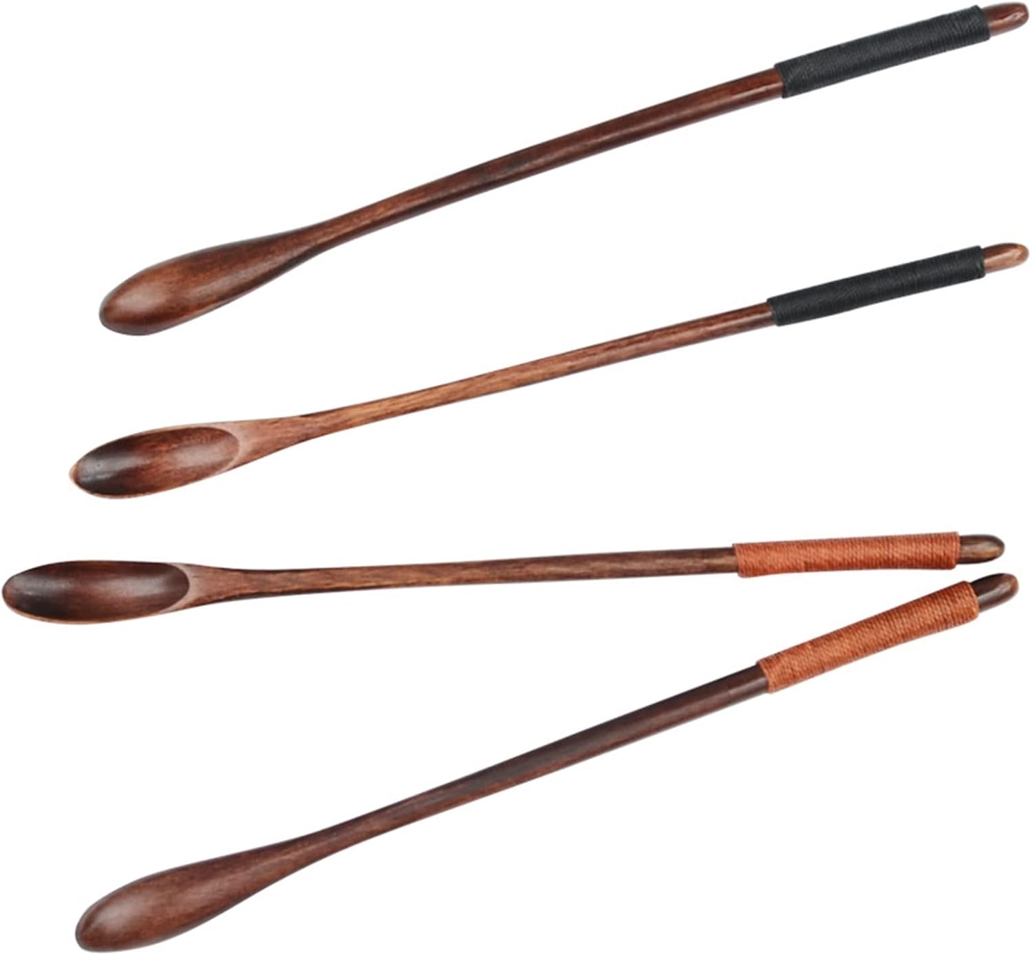 Coffee Scoops Wooden Soup Spoon For Cooking Honey Long Handle Server Tea Coffee Stirring Spoons(Line Brown)