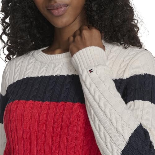 Image of Tommy Hilfiger Women's Cotton Crewneck Cable Sweater