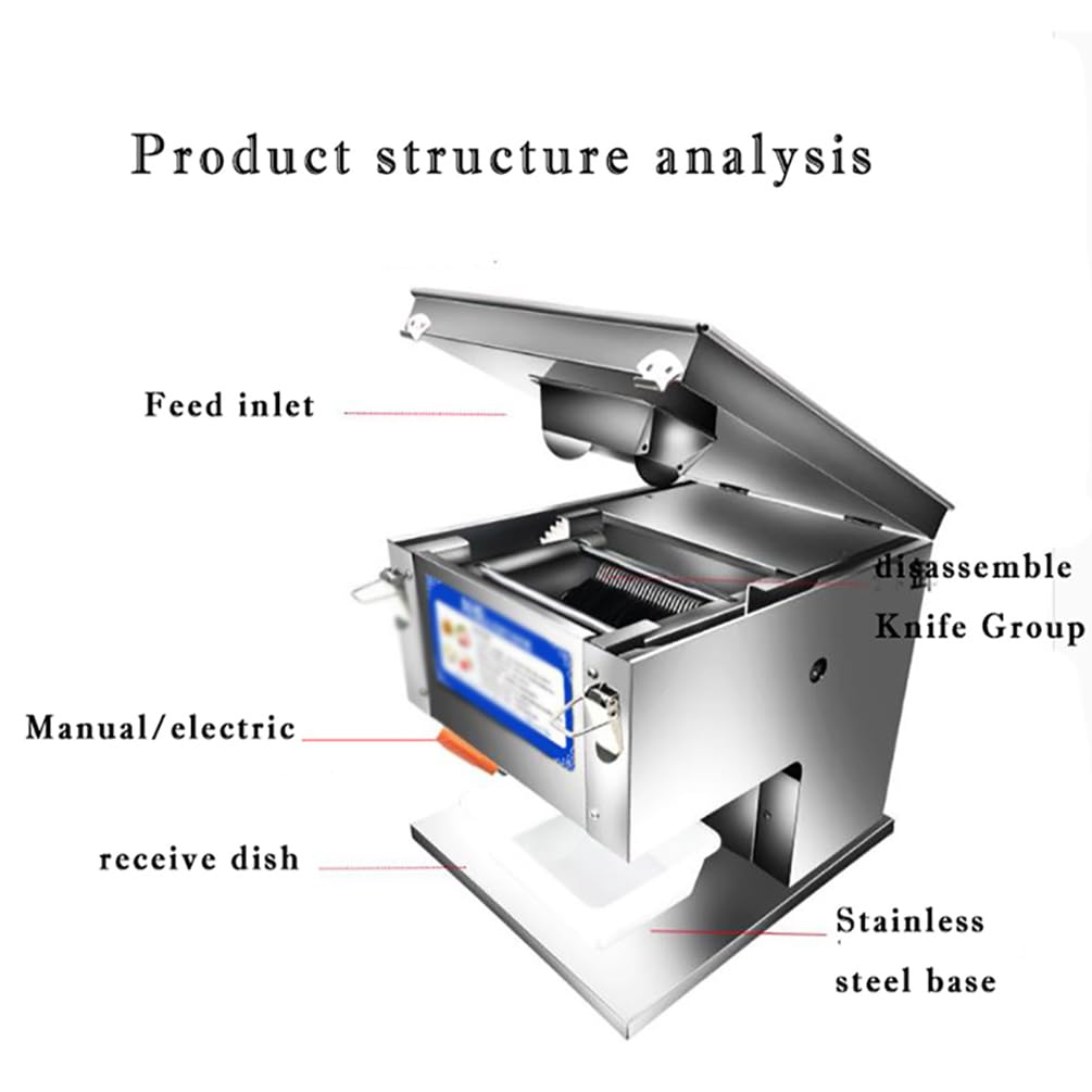 Affettatrice elettrica commerciale per carne, 850 W, macchina da taglio verticale per pesce, manzo, pollo e verdure, in acciaio inossidabile, funzionalità di affetta/striscia/dadi