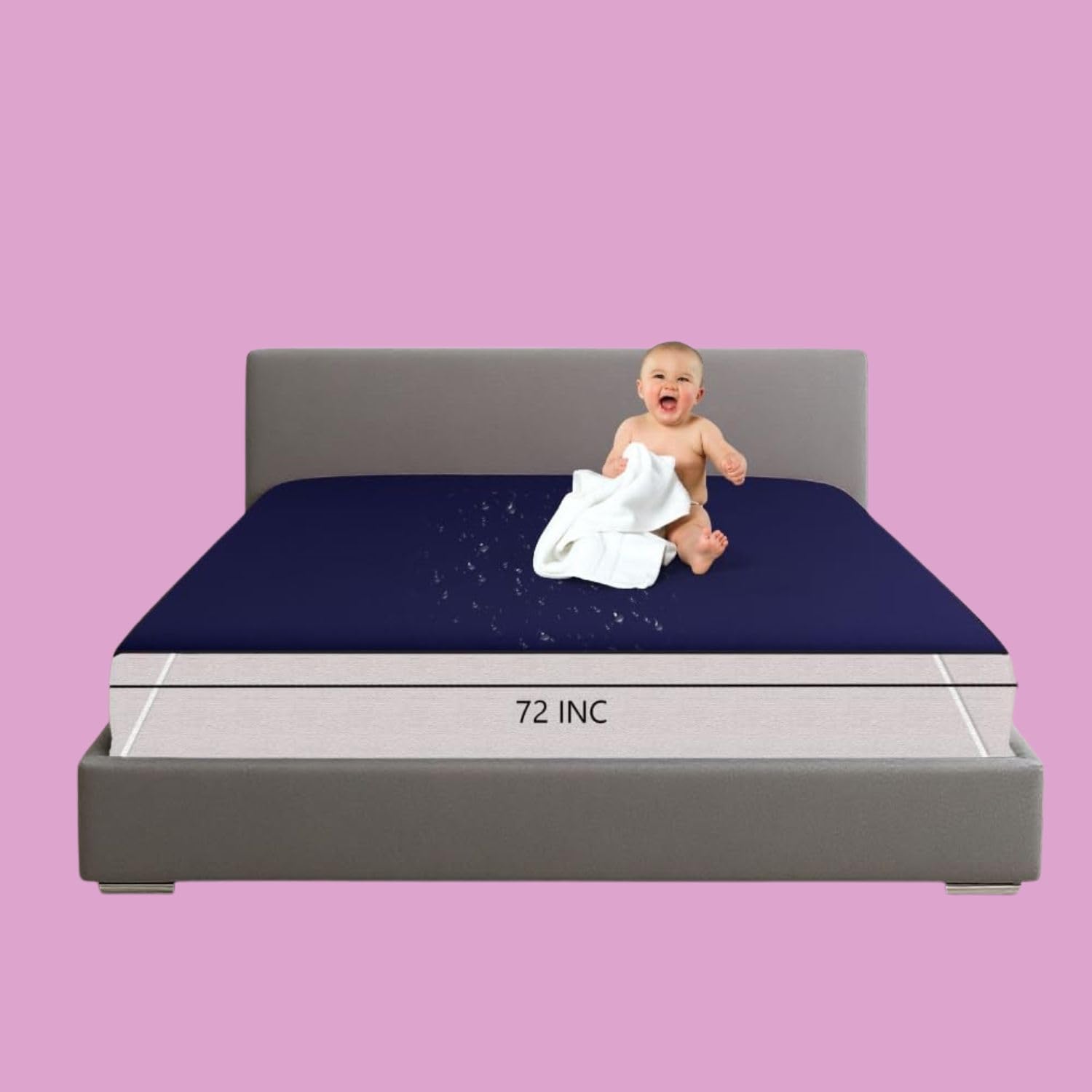 King Size Mattress Protector Blue Waterproof Cotton Terry Soft Bed Cover-image-46