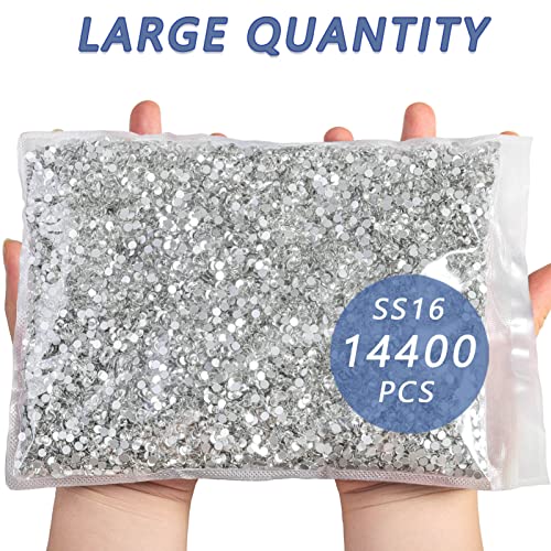 Image of Beadsland Flat Back Crystal Rhinestones Bulk, Crystal, SS16, 14400pcs | Flatback Glass Gems for Nails Crafts Clothes DIY Decoration, Glue Fix, 3.8-4.0mm