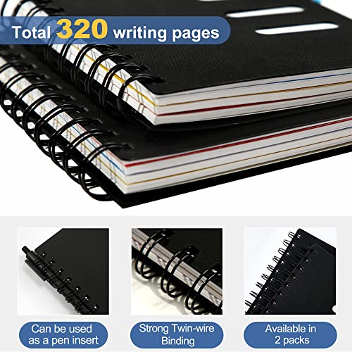 Cagie 2 Pack Small Spiral Notebook 4X6 Plastic Hardcover 3 Subject Notebook With Colored Tabs Dividers 320 Pages Wide Ruled Pocket Notebooks For Note Taking, Black #TOP4