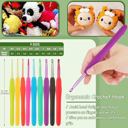Image of Gemsy Knitting Crochet Hook Needle Set | Hard-Anodized Aluminum Hook for Embroidery | Ultimate Sewing, Craft, Sweater, Woolen Cloth, Yarn, Thread | Needles Kit for Knitting (Big Cactus Bag)