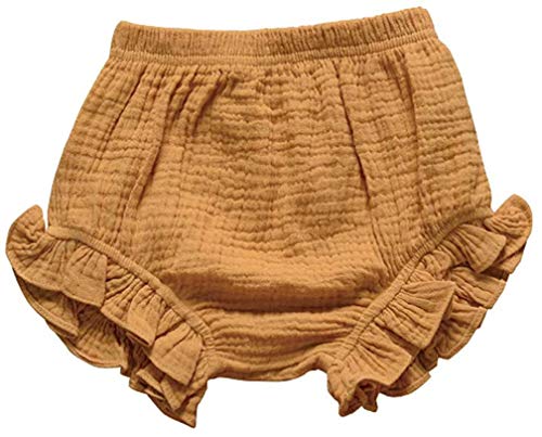 3Pc Shorts Set Newborn Baby Girls Boys Pp Pants Linen Ruffle Floral Bloomers Triangle Shorts Diaper Covers (B Coffe+Yellow+Khaki,2T / 3T) #TOP2
