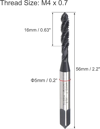 Vista 19 de uxcell M2.5 x 0.45 espiral flauta roscada, rosca métrica máquina HSS revestimiento de nitruración HSS, vástago redondo con extremo cuadrado