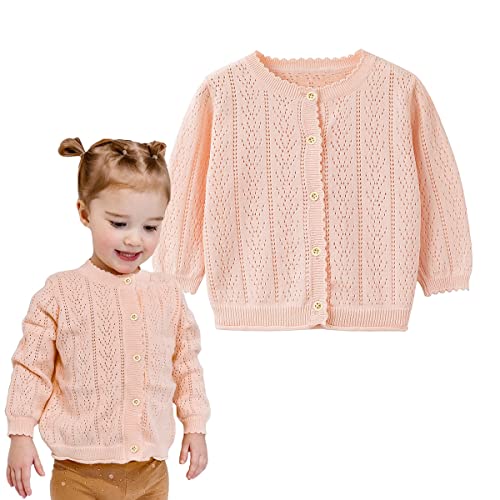 Image of Simplee kids Baby Girl Thin Sweater Solid White Pink Cardigans for Toddler 0-3Years