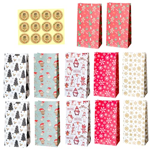 OATIPHO 12 Juegos Papel Kraft para Navidad y Pegatinas Decorativas para Galletas y Pequeños Ligero y Portátil para Fiestas Navideñas