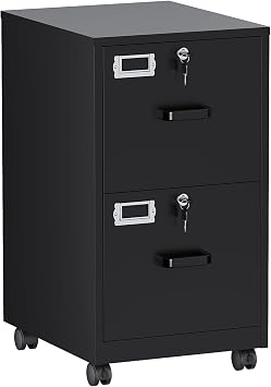 2 Drawers File Cabinet with Lock Metal Vertical File Cabient with Wheels Mobile File Cabinet for Office Home Legal/Letter/a4 Size Require Assembly