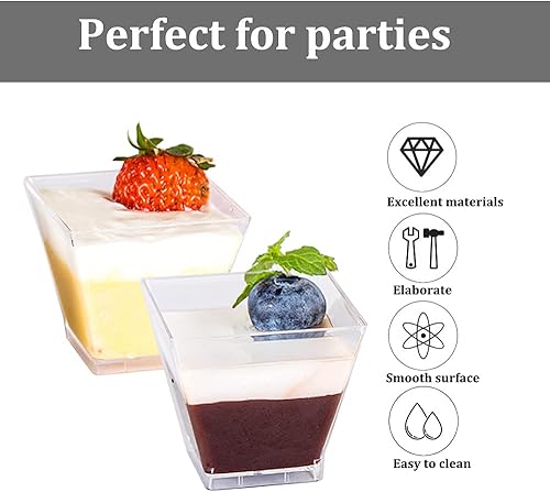 Miniatura 3 de Jnnzzggu 50 piezas de tazas de postre cuadradas de plástico mini, tazas de aperitivo de parfait de 3.5 oz de plástico transparente para postres,