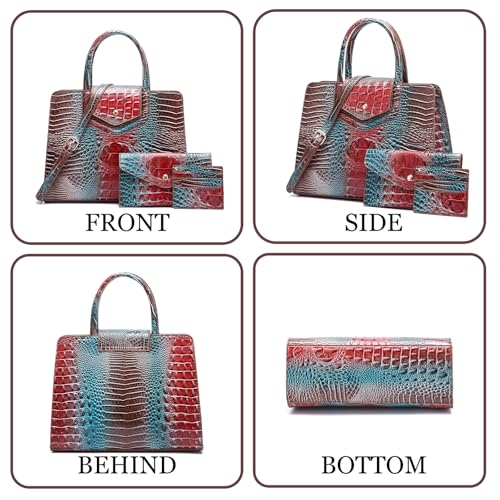 Image of Makcr Joacbv Women Embossed Pattern Satchel Handbags Wallet 3 pcs Set Crossbody Tote Top Handle Vegan Leather Ladies Bag | Embossed Pattern