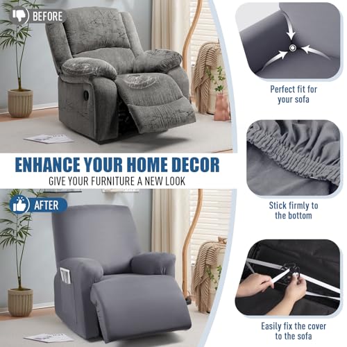 Image of TAOCOCO Stretch Recliner Couch Covers 3-Pieces Style Recliner Chair Covers Recliner Cover for Reclining Chair Slipcovers Feature Fitted Soft Washable (1 Seat, Light Gray)