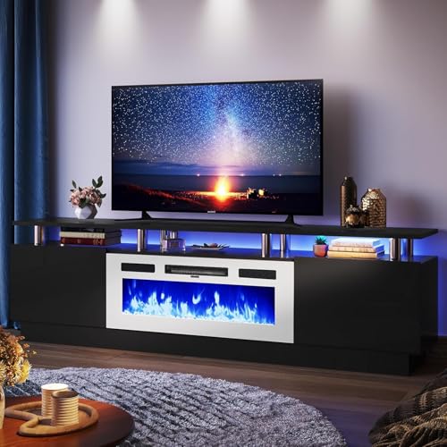 YISUFO 80" Fireplace TV Stand, 2-Tier LED Entertainment Center with