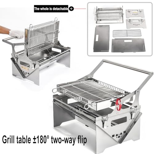 Barbecue a carbonella, girevole a 360°, con vassoio rimovibile e telaio in acciaio regolabile, griglie ribaltabili in acciaio inox, per picnic e feste in giardino