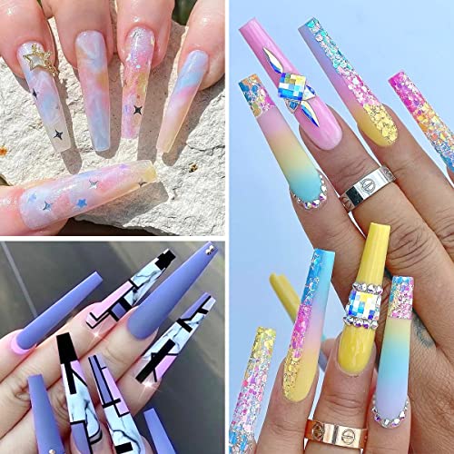 360Pcs No C Coffin Nail Tips, 12 Sizes Clear Acrylic Poly Nail Extra Long Straight Tapered Square Extension Tips Full Cover Extension Transparent Long Curve Nail Tips For Salons And Diy Nail Art With Box #TOP6