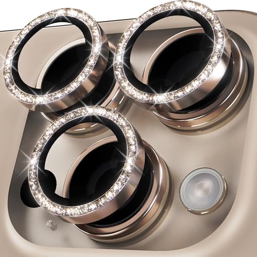 Image of YWXTW Designed for iPhone 16 Pro /iPhone 16 Pro Max Camera Lens Protector Bling, [New Glitter Design] Individual Metal Tempered Glass Camera Cover Accessories Case Friendly (Desert Titanium)
