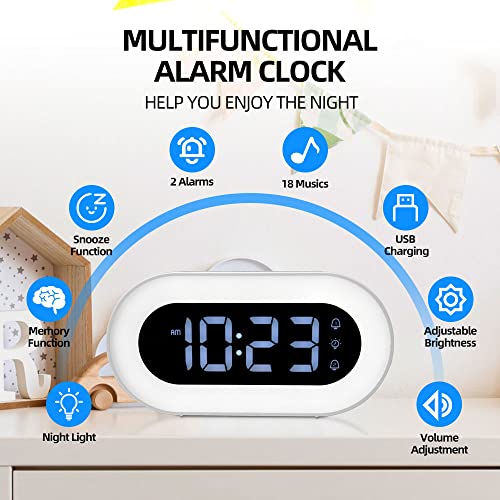 Everwood Led Digital Alarm Clock With Night Light, Dual Alarm, 0-100% Brightness Dimmer, Adjustable Alarm Volume, 18 Ringtones, Outlet Powered Rechargeable Clock For Bedrooms, Bedside, Desk, Shelf #TOP1