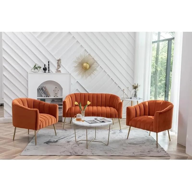 Premium Wooden Sofa Set 2+1+1 with Barrel Chairs | Solid Wood Frame | Comfortable Cushion Seating | Living Room Furniture | Elegant Wooden Loveseat with Armchairs