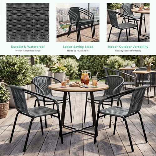 Image of JEAREY Outdoor Patio Rattan Dining Chairs Set of 4, All Weather Stackable Dining Chairs for Lawn, Restaurant, Garden, Grey