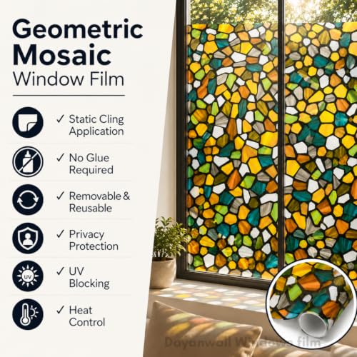 Image of Self Adhesive Window Privacy Film for Glass Windows & Doors | UV Blocking, Heat & Glare Reduction | Decorative Frosted Glass Film Easy to Apply (Multicolor, 12X150 Inch)
