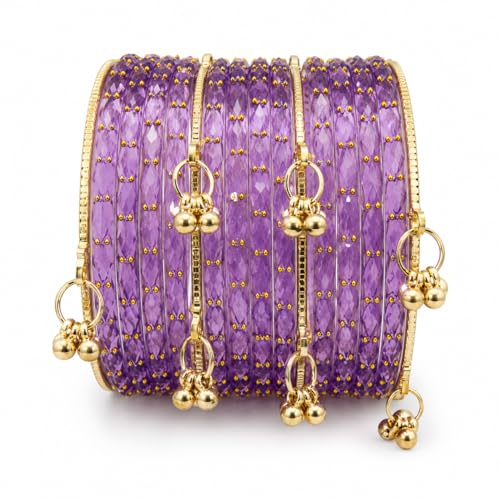 Image of Kaher Kashmiri Glass Bangle with gunghro Set for Women| Traditional, Fancy Glass Chudi Set for Festival, Wedding, and Party (Set Of 16)
