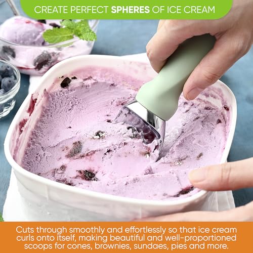 Image of Spring Chef Heavy Duty Metal Ice Cream Scoop w /Soft Grip Handle, Pistachio
