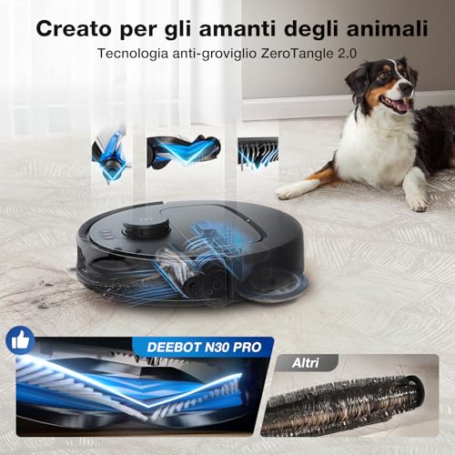 ECOVACS DEEBOT N30 PRO OMNI Robot Aspirapolvere Lavapavimenti, 10000Pa, Mopping Adattivo dei Bordi, ZeroTangle, Lavapavimenti ad Acqua Calda, Asciugatura ad Aria Calda, 9mm Sollevamento Mop, Nero - Immagine 3