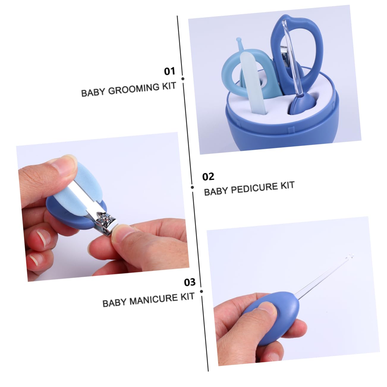 VICASKY 3sets Unghie Ragazzo Ragazza Kit Per Manicure Con Forbici Limette Pinzette e Cucchiaino Led Sicuro e Pratico Per Ragazzo Ragazza Blu