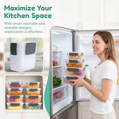 Image of YORY 7cup Plastic Food Storage Containers With Lids For Leftover,5pk