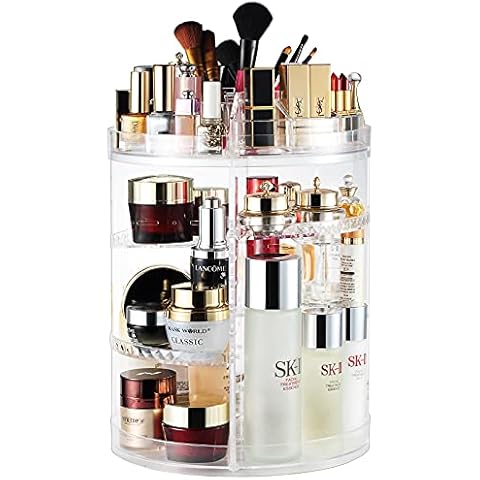AMEITECH Makeup Organiser, 360 Degree Rotating Adjustable Cosmetic Display Stand, 8 Layers Make Up Storage Box, Fits Lipsticks,Makeup Brushes, Perfume and More- Crystal Clear Cover