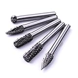 ATOPLEE Carbide Burr Set,5pcs 1/4' Shank Tungsten Steel Double Cut Rotary Burr Set,Rotary Tool for Woodworking,Drilling, Metal Carving, Engraving, Polishing
