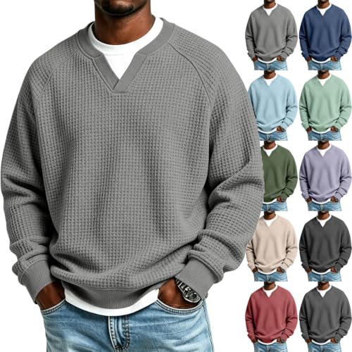 Men's Sweatshirts Waffle Knit Mens Crewneck Sweatshirt Colors Pullover Men - image 1