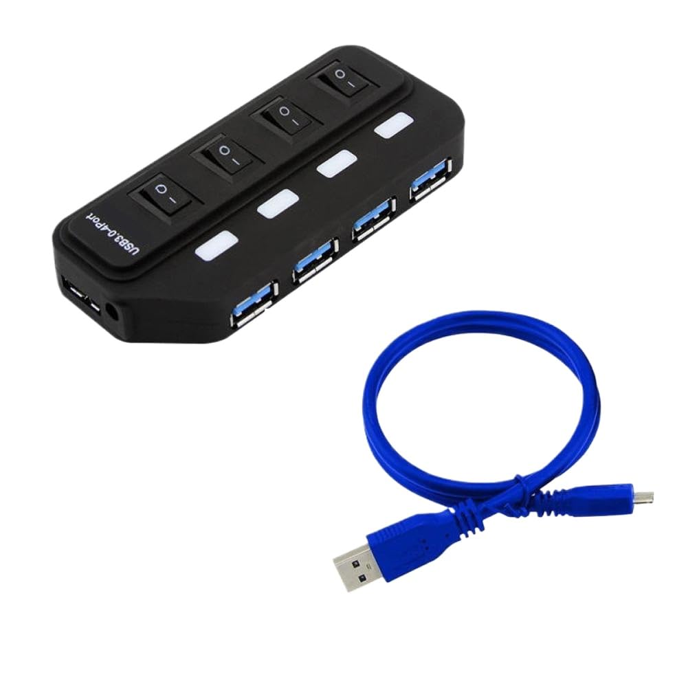 Hub USB 3.0 a 4 porte, velocità a 7 porte, 5 Gbps, multi splitter on off, adattatore di alimentazione compatibile con PC portatile Pro Air (4 porte senza adattatore)
