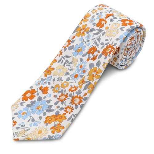 Image of Cotton Floral Ties for Men 2.76 inch Men's Skinny Tie Linen Flower Printed Neck Tie for Wedding Dating Party
