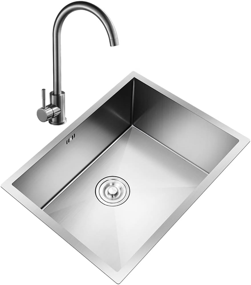 Kitchen Sinks Silver Trumpet Sink 304 Stainless Steel RV Sink Bathroom Washbasin with Faucet and Drain Assembly (Silver 55 x 45 x 21 cm) (Silver 52 x 43 x 21 cm)