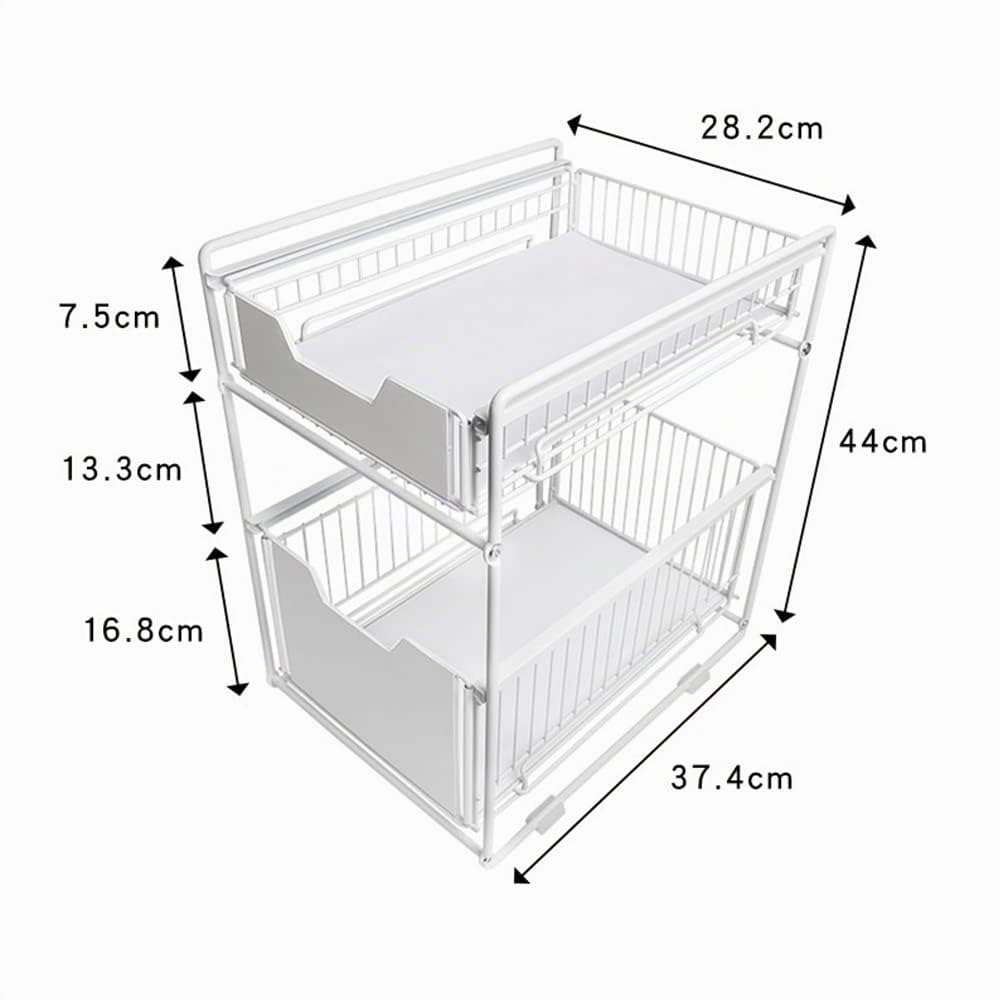 GLIT Küchenorganizer Unterspülenablage mit 2 Ebenen, Küchenorganizator mit 2 ausziehbaren Schubladen, Schieberegal für Speisekammer, Schlafzimmer, Gewürzhalter (Weiß, 2 Stück)