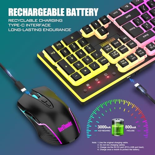 Image of RedThunder K10 Wireless Gaming Keyboard and Mouse Combo, RGB Backlit Rechargeable 3800mAh Battery, Mechanical Feel Anti-ghosting Keyboard with Pudding Keycaps + 7D 3200DPI Mice for PC Gamer (Black)