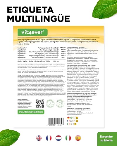 L-glicina purísima vit4ever formato de 1 kg apto para veganos 6