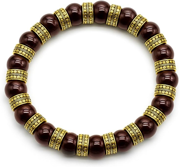 Kartini Studio Garnet and 22 Karat Gold Bracelet, Men's Garnet Bracelet, Men's Beaded Jewelry