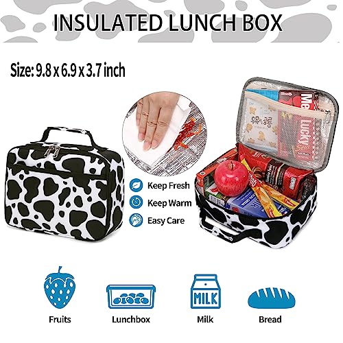 AUIVTY Cow Print Backpack for Girls Preschool Kindergarten with Lunch Box Western Cow Print Girls Bookbag Toddler Backpack Lunch Bag Set - Black White by AUIVTY - Used condition - Image 2