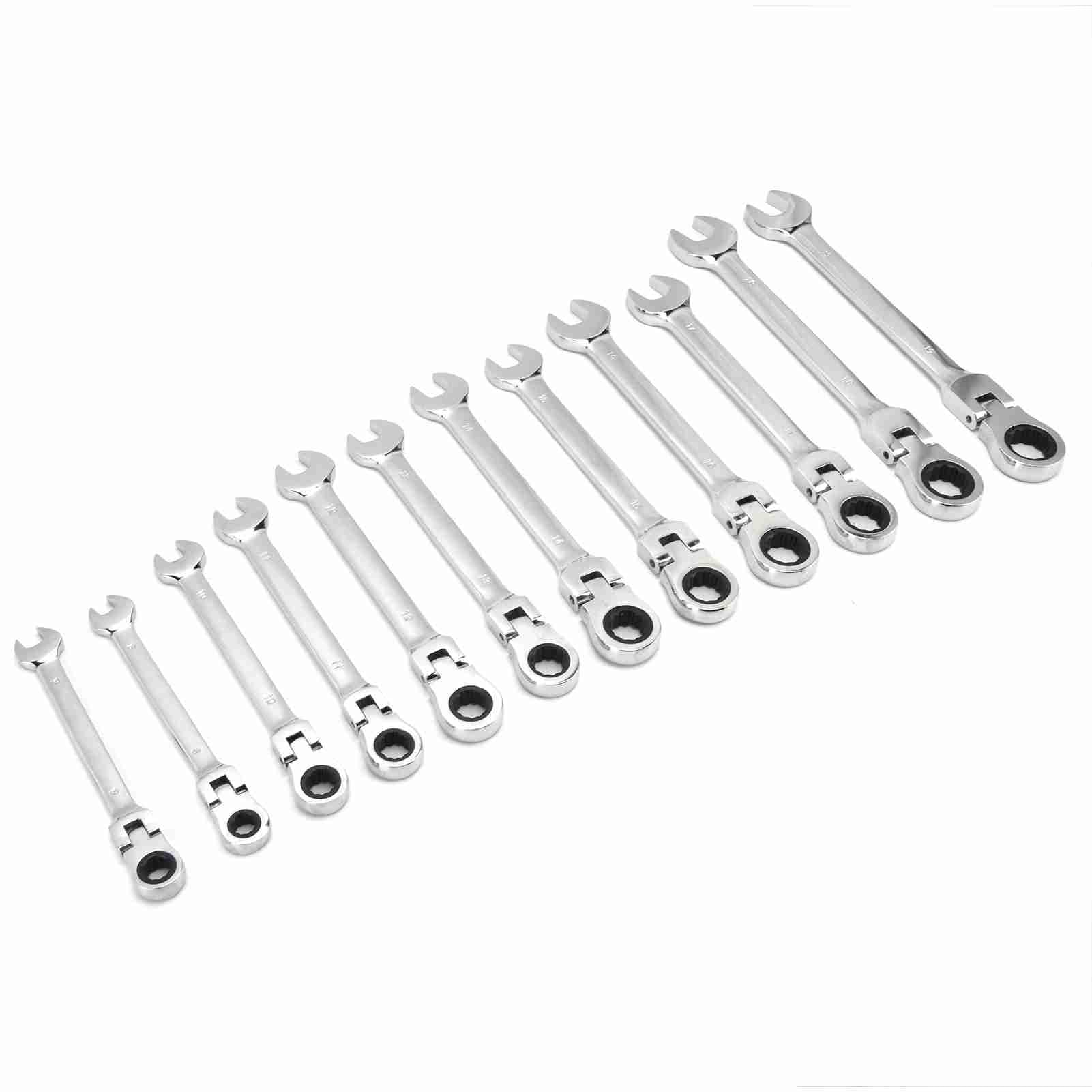 Set di Chiavi Combinate a Cricchetto da 12 Pezzi Kit di Chiavi Combinate da 8-19 Mm in Acciaio con Custodia, Set di a Cricchetto (testa mobile)