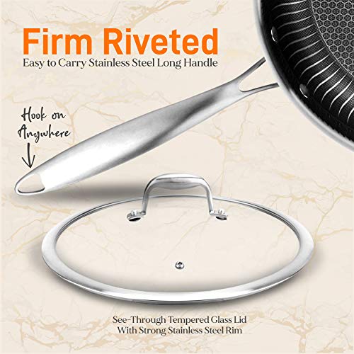 6-Piece Cookware Set Stainless Steel - Triply Kitchenware Pans Set Kitchen Cookware w/ Dakin Etching Non-Stick Coating - Small, Medium, & Large Stir Fry Pan with Lid - NutriChef NC3PFRY3 5 Gallery Image