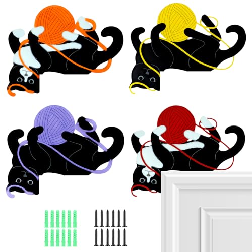 Morningro 4 Pcs Christmas Themed Door Frame Topper Black Cat Metal Wall Art