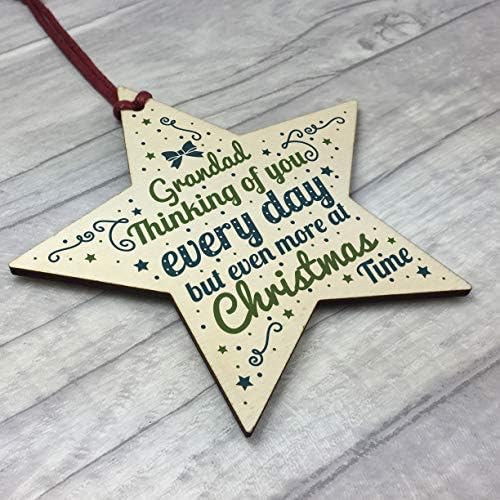RED OCEAN In Memory Hanging Wooden Star Christmas Tree Decoration Grandad Memorial Bauble Remembrance Keepsake