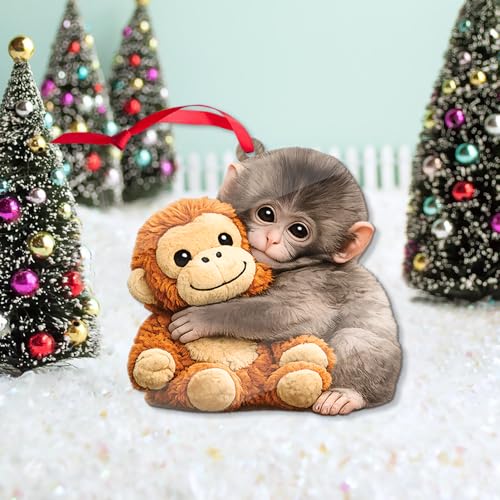 Team P.UNC.h Baby Monkey Ornament – Cute Baby Monkey Christmas Ornament – Emotional Support Animal Decor – Animal Lover Gift – Acrylic or Wood Hanging Ornament (Style 1)