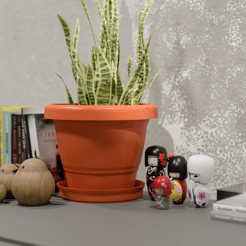 Image of YUCCABE ITALIA SHERA SD 10 INCH Pack of 8 with Bottom Tray Plastic Flower Pot Unbreakable Round Shape Planter for Garden Seedling Indoor and Outdoor