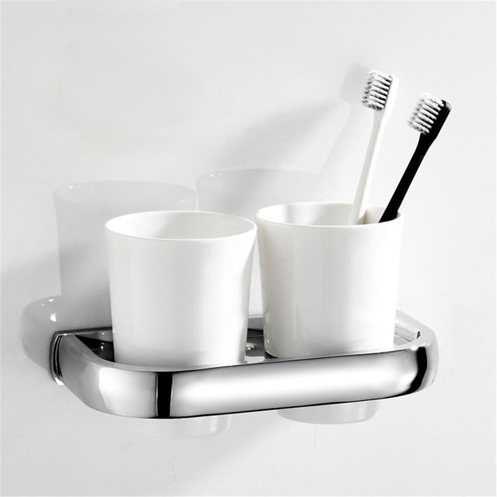 Soporte para cepillo de dientes con vaso de cristal, soporte doble para cepillo de dientes montado en la pared, accesorio de cerámica antiguo para baño