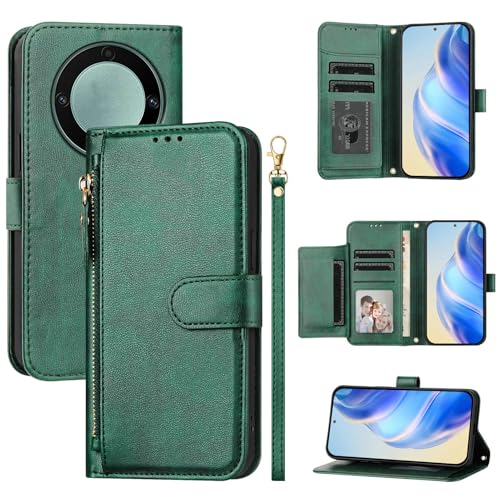 Cover Compatibile con Honor X9A,Compatibile con Honor Magic5 Lite RMO-NX3 / X9a RMO-NX1 / X40 5G RMO-AN00 Flip PU pelle zip portafoglio custodia del telefono cellulare Green