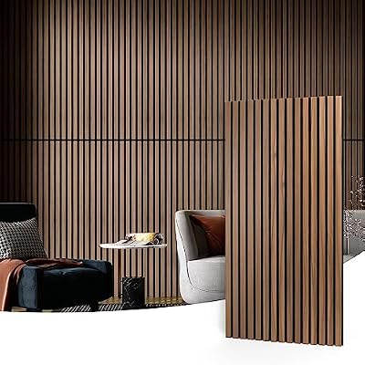 Art3d 2 Wood Slat Acoustic Panels for Wall and Ceiling - 3D Fluted Sound Absorbing Panel with Wood Finish - Walnut