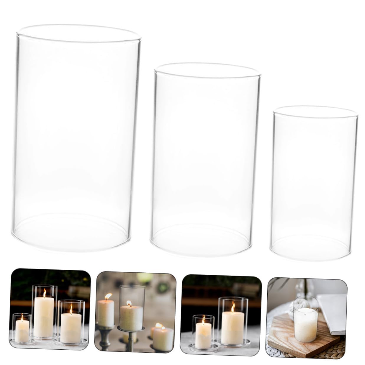 Abat-Jour en Verre Transparent pour Bougies, Tube, Lot de 3