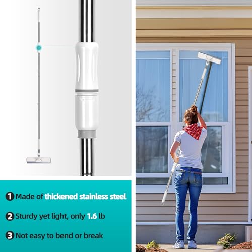 Image of 69 inch Window Squeegee with Extension Pole, 2 - in - 1 Rotatable Window Cleaning Squeegee Kit, Outdoor Window Cleaner for Hose, Cars & High Windows- 4 Pads, 2 Squeegee Blade